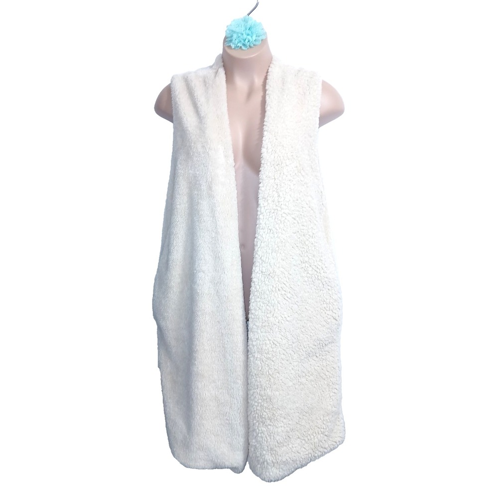 Story Teller Sherpa Teddy Bear Faux Fur Women Duster Vest 1X Ivory Plush Cozy